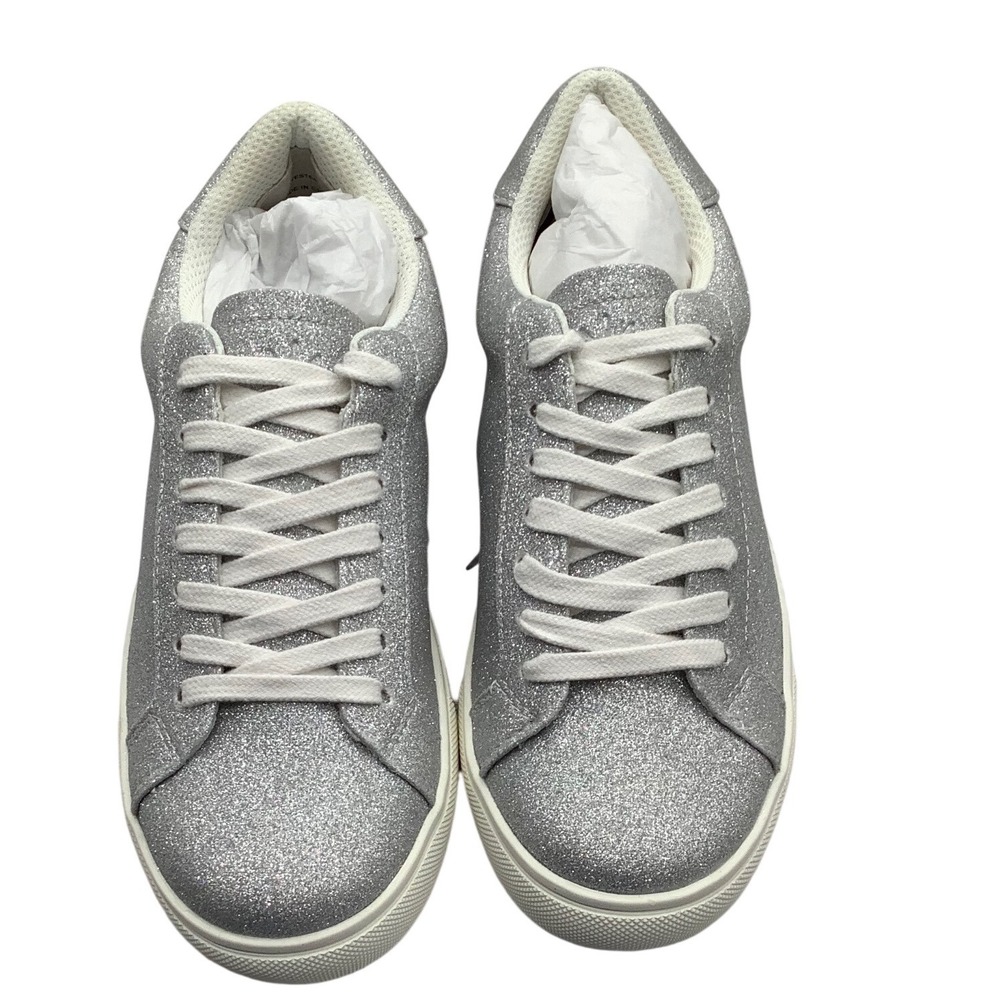 Isaac Mizrahi Live!  Silver Glitter Lace Up Fashion Sneakers A389988 Size‎ 5